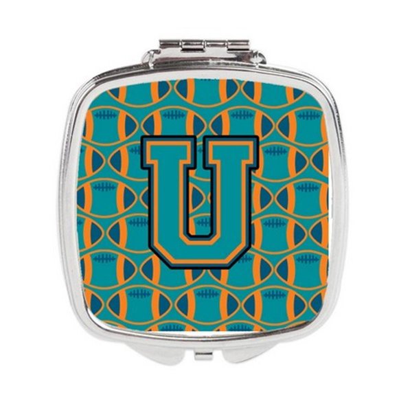 Carolines Treasures Letter U Football Aqua, Orange and Marine Blue Compact Mirror CJ1063-USCM